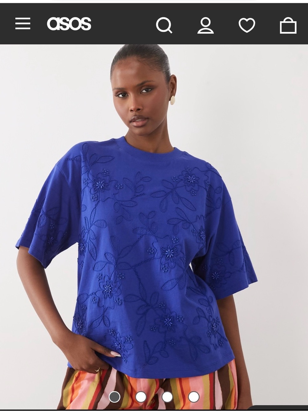 NWT ASOS Royal Blue Floral Embroidered Beaded Short-Sleeve Boxy Tee T-Shirt Top